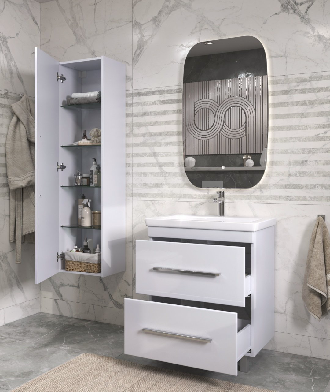 Тумба с раковиной KABINKA.KZ Land 70, 70x83x45 см, белый купить,NaN
