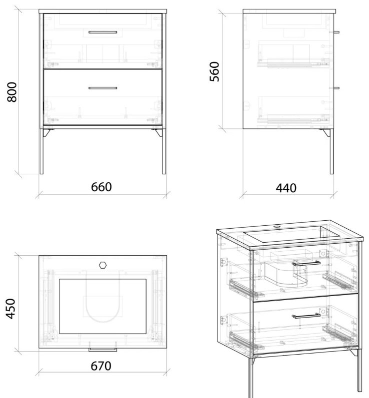 Тумба с раковиной KABINKA.KZ НЕРО-70, 66x80x44 см, коричневый
