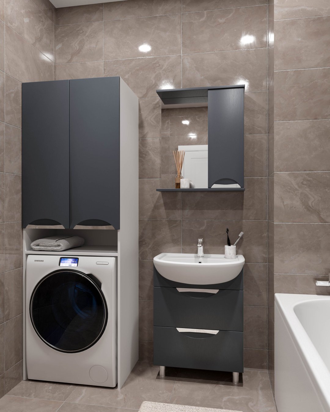 Тумба с раковиной AVK Верона 2 ящика, 70x70x45 см, белый, серый