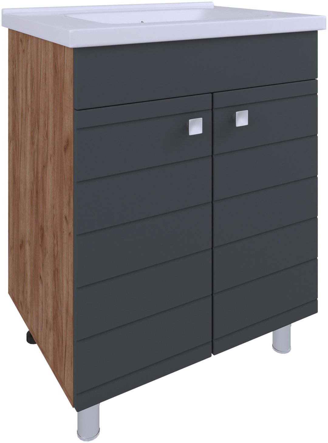 Тумба с раковиной AVK, Лира, 2 Двери, 60x70x45 см, серый, коричневый