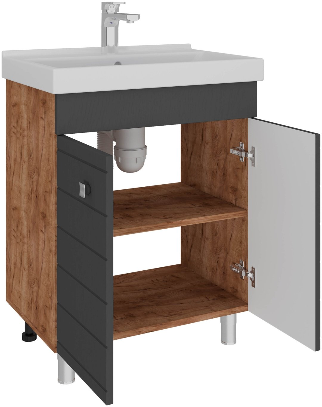 Тумба с раковиной AVK, Лира, 2 Двери, 60x70x45 см, серый, коричневый