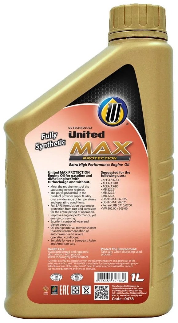 Моторное масло Синтетическое United Oil Max Protection 5W-30 1 л купить,0