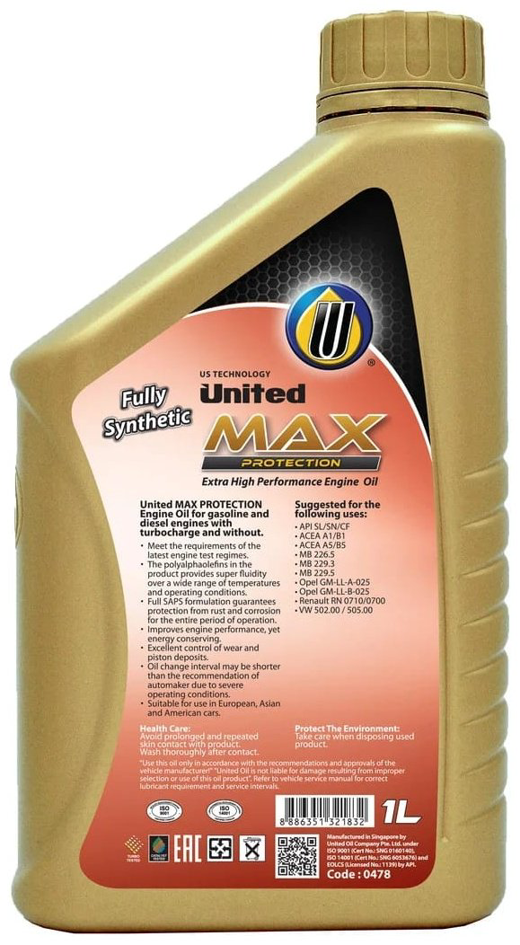 Моторное масло Синтетическое United Oil Max Protection 5W-30 1 л купить,15400