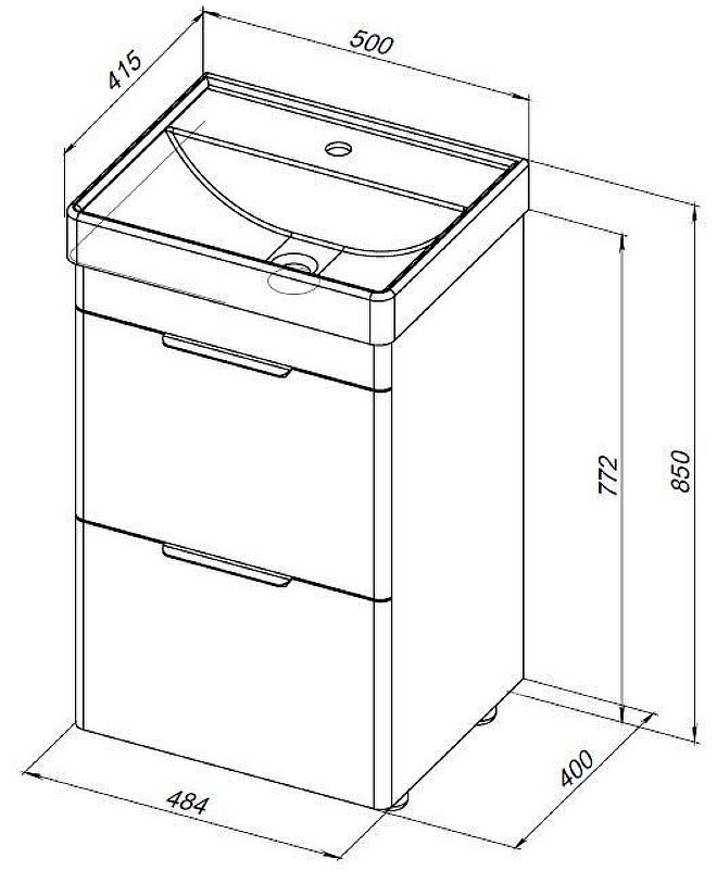 Тумба с раковиной KABINKA.KZ Ирис 50 310151, 48.4x77.2x40 см, белый