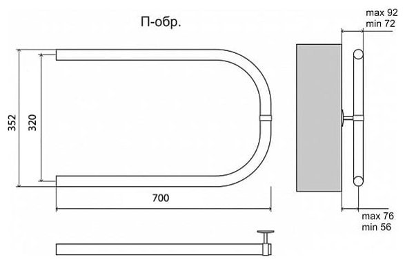 Полотенцесушитель TERMINUS водяной 4620768888236, П-образный 70x32 см купить,NaN