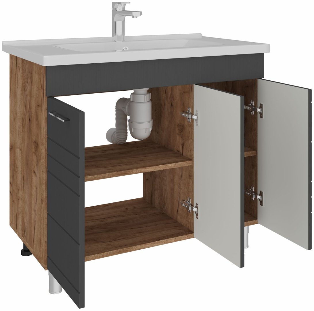 Тумба с раковиной AVK ТР 3двери Мира, 80x80x47 см, серый, коричневый