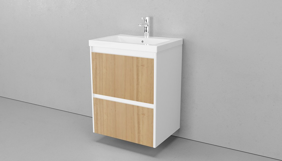 Тумба с раковиной KABINKA.KZ KLAUFS 600, 60x76.3x45 см, белый, коричневый купить,NaN
