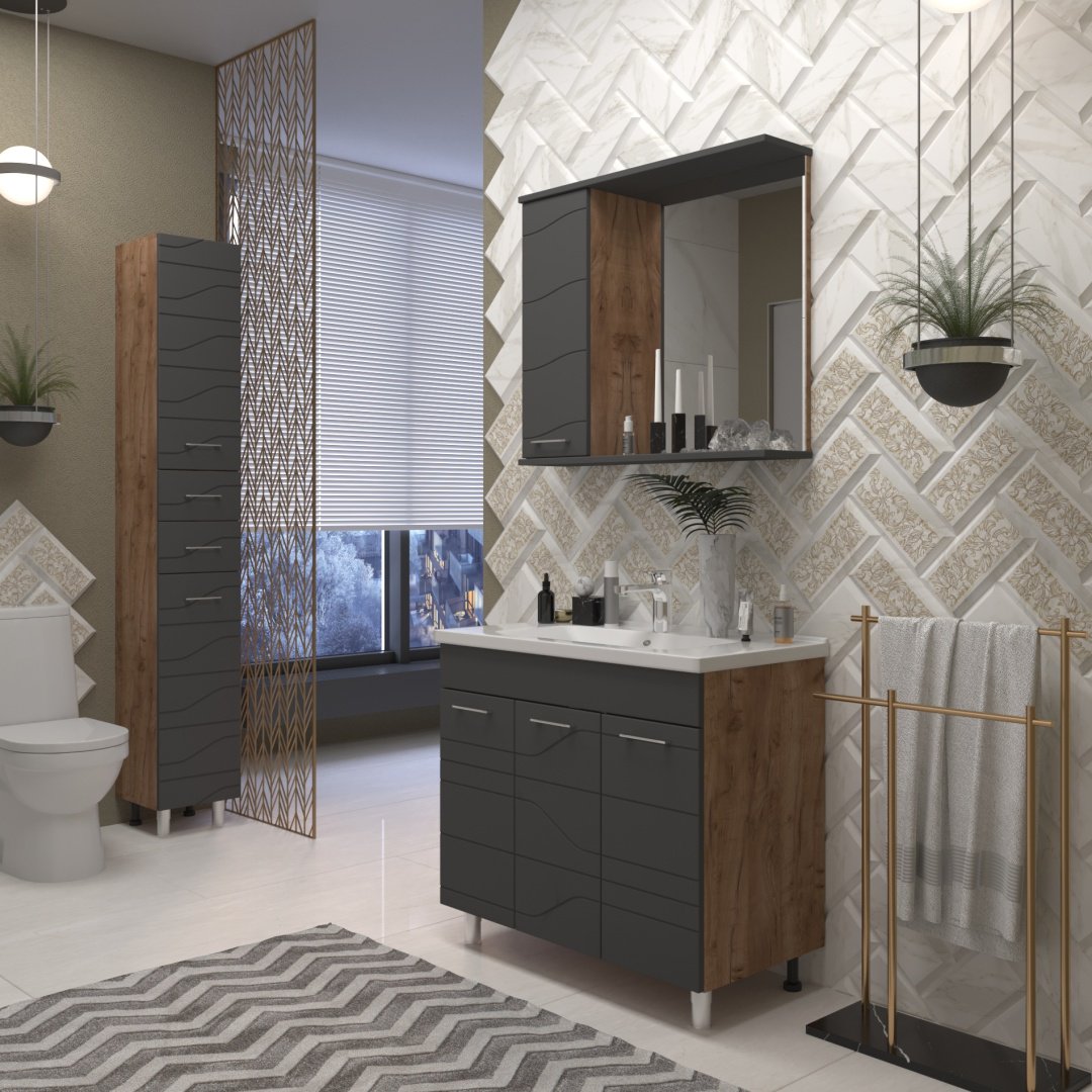 Тумба с раковиной AVK ТР 3двери Мира, 80x80x47 см, серый, коричневый