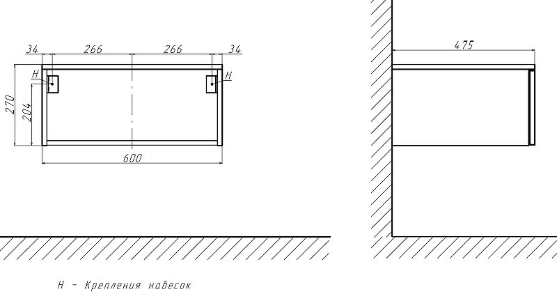 Тумба без раковины KABINKA.KZ UNIT 600-0-1, 60x27x47.5 см, белый купить,NaN