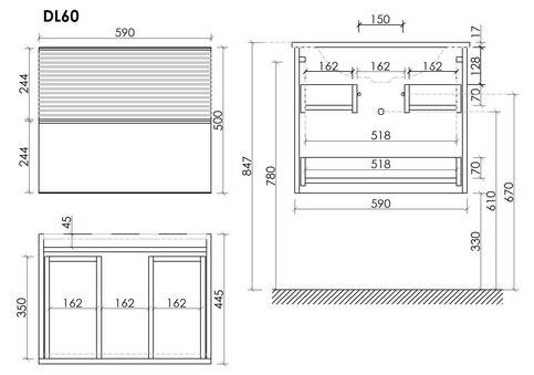 Тумба под раковину KABINKA.KZ DL60GR 59x50x44.6см купить,489000