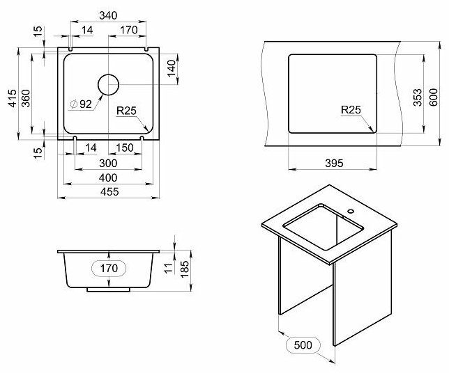 Кухонная мойка GRANULA 3601 подстольная 45.5х41.5х17 см, кварцевый песок купить,NaN
