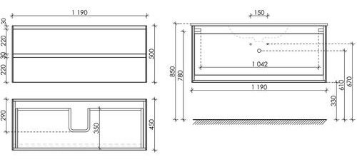 Тумба без раковины KABINKA.KZ CN120-2W, 119x50x45 см, белый