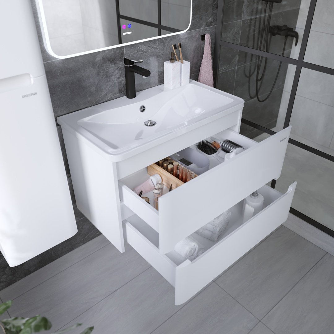 Тумба с раковиной KABINKA.KZ АДЕЛЬ-НОРМА-80, 80x50x44.6 см, белый