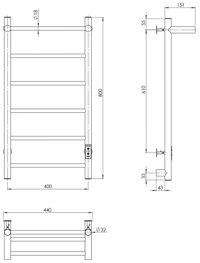 Полотенцесушитель Электрический Аспект Пэк сп 1, лесенка 40x80 см