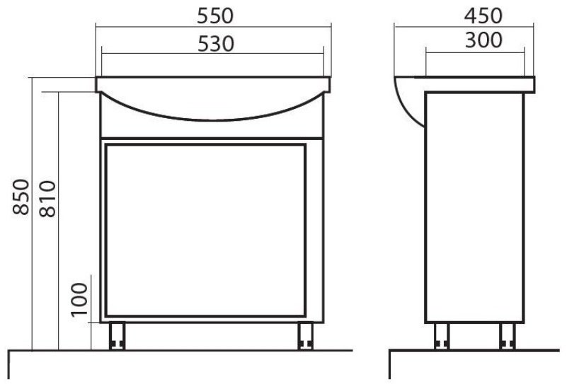 Тумба с раковиной AQUARODOS TERRA 55, 55x85x45 см, белый