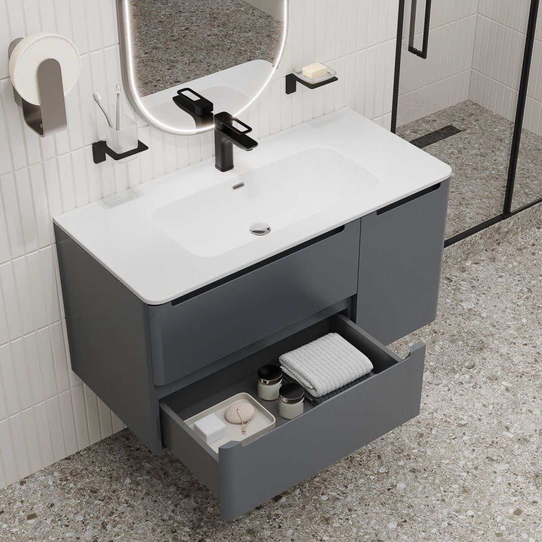 Тумба с раковиной Iddis EDI10D0i95K 100x50x46.2см темно-серый купить,NaN
