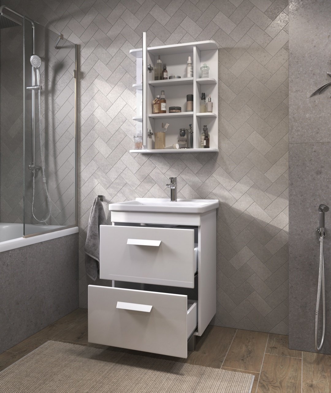 Тумба с раковиной Kabinka.kz Nova 60 56.4x80x43.4см белый купить,NaN