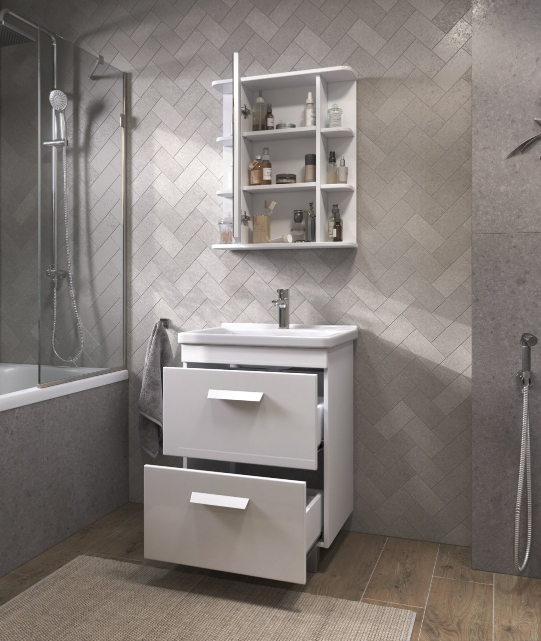 Тумба с раковиной Kabinka.kz Nova 60 56.4x80x43.4см белый купить,NaN