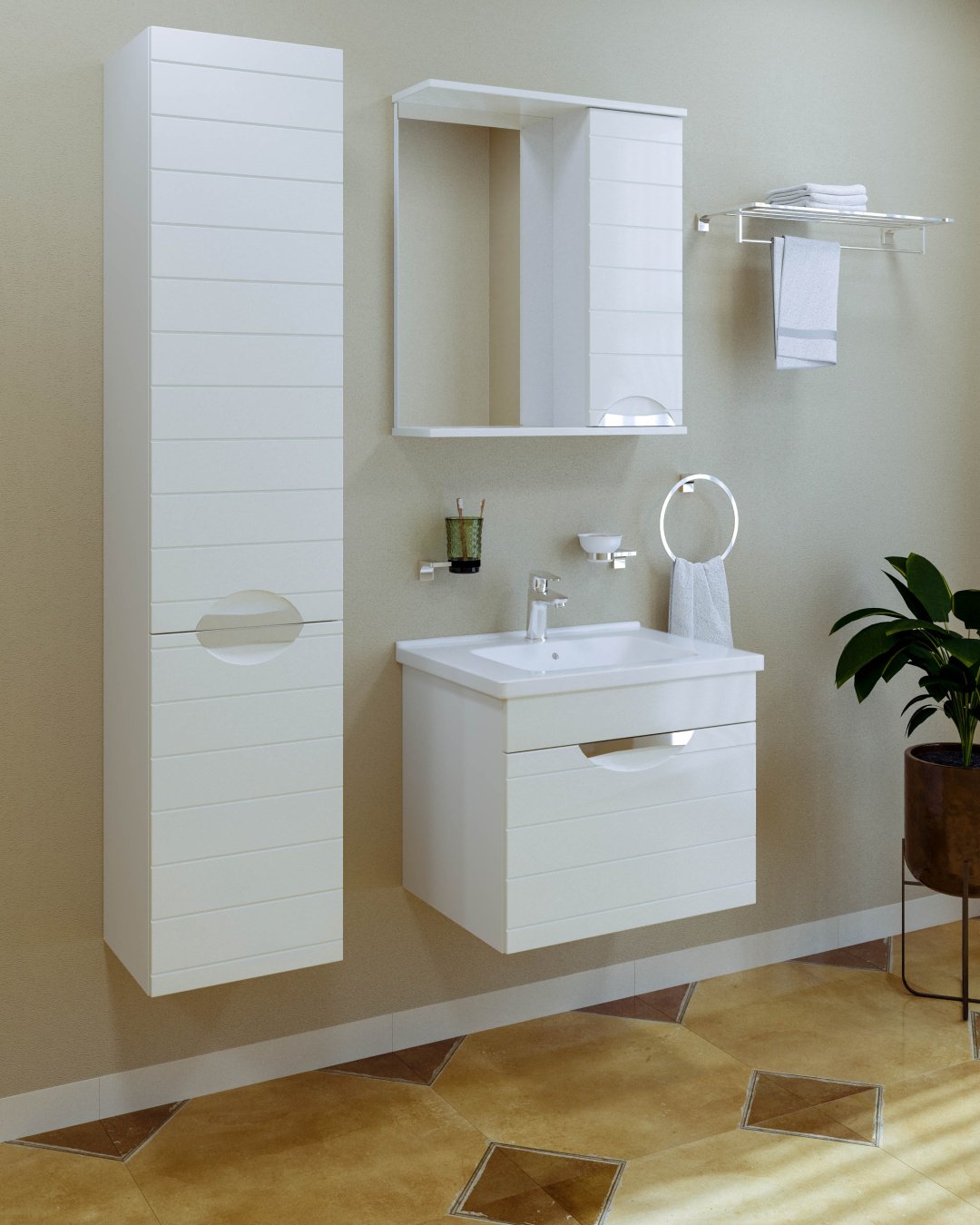 Тумба с раковиной навесная, AVK, 1 Ящик, Вероника, 70x47x45 см, белый