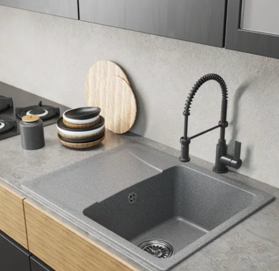 Кухонная мойка Mixline ML-GM-26 врезная 47х58х19 см, искусственный мрамор, тон темно-серый купить,NaN