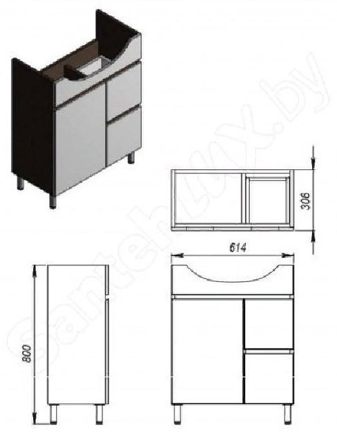 Тумба без раковины Ювента М3-65 61.4x80x30.6 см белый купить,NaN
