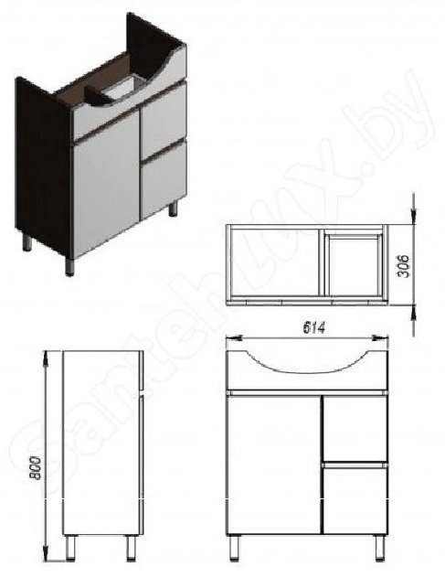 Тумба без раковины Ювента М3-65 61.4x80x30.6 см белый купить,NaN