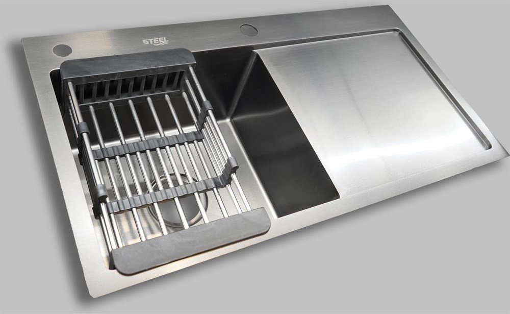 Кухонная мойка STEEL ST-HSD7843BL накладная 78х43х20 см, нержавеющая сталь, тон алюминиум