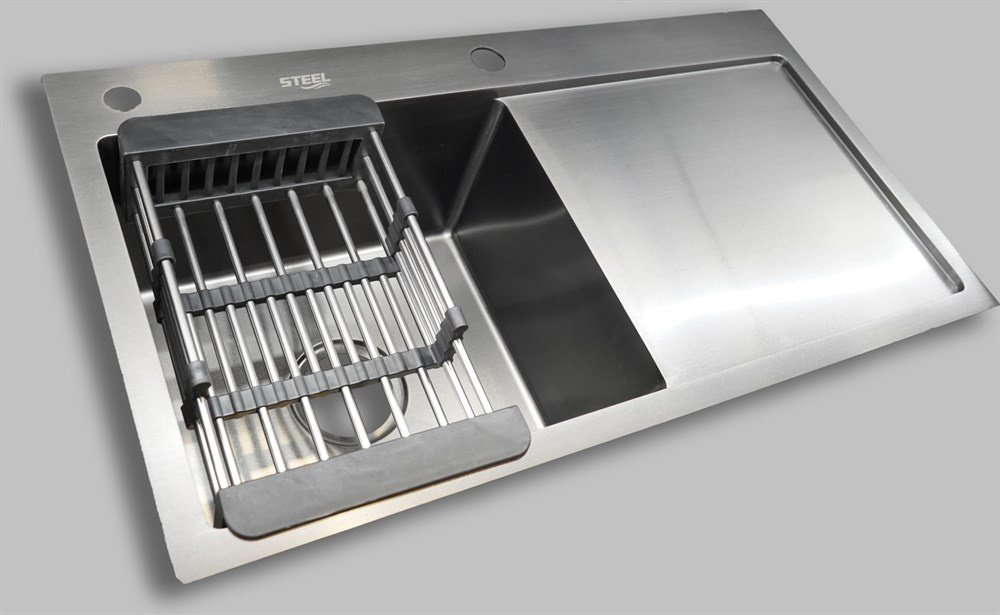 Кухонная мойка STEEL ST-HSD7843BL накладная 78х43х20 см, нержавеющая сталь, тон алюминиум