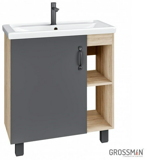 Тумба с раковиной Grossman Флай 70 66x68x43см коричнево-серый