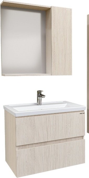 Комплект для ванной Grossman ЮНИТ 70 (тумба под раковину, зеркало, раковина) светло-коричневый