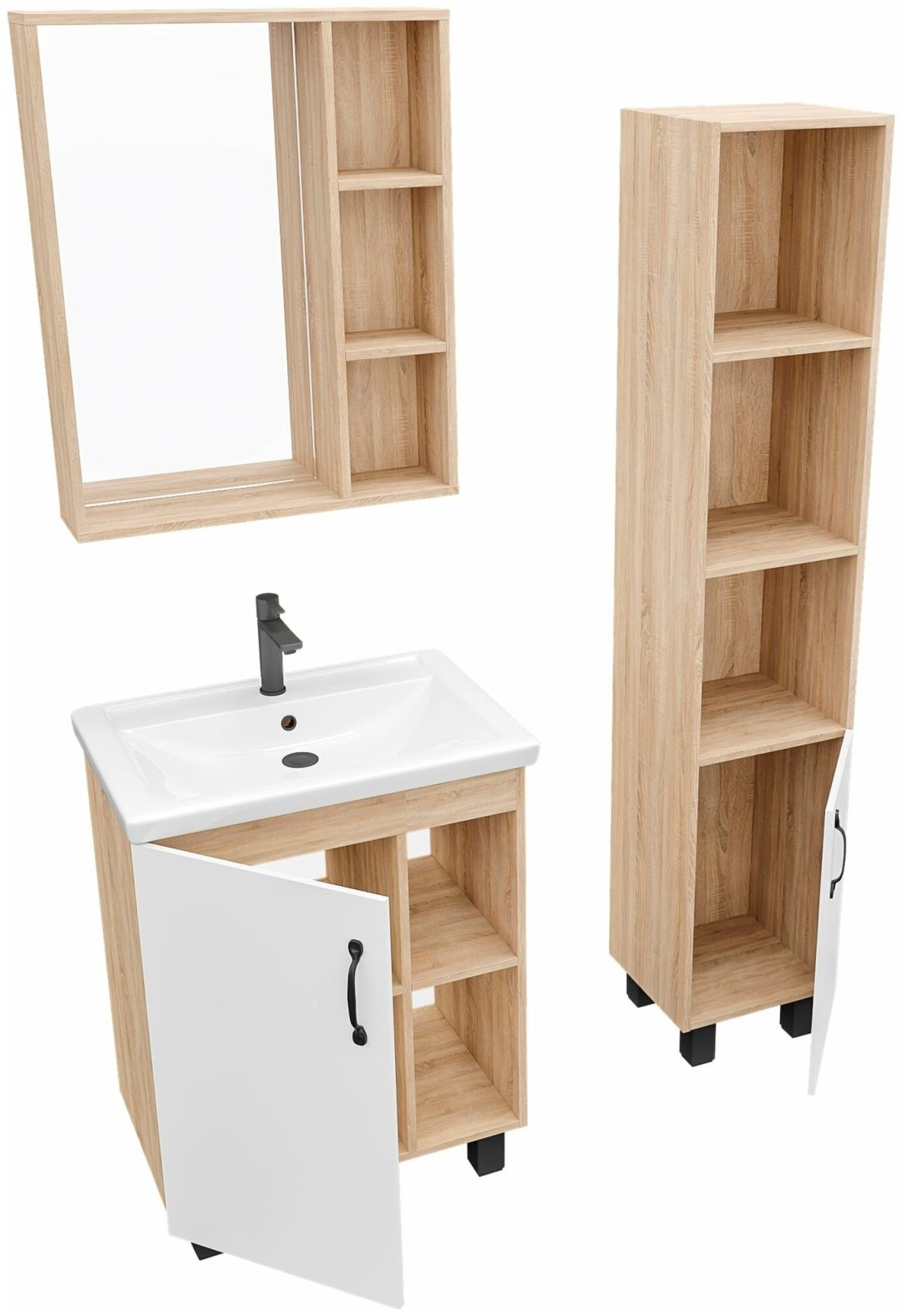 Комплект для ванной Grossman ФЛАЙ (шкаф, шкаф-пенал, тумба под раковину, раковина) белый, коричневый