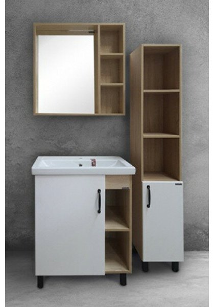 Комплект для ванной Grossman ФЛАЙ (шкаф, шкаф-пенал, тумба под раковину, раковина) белый, коричневый