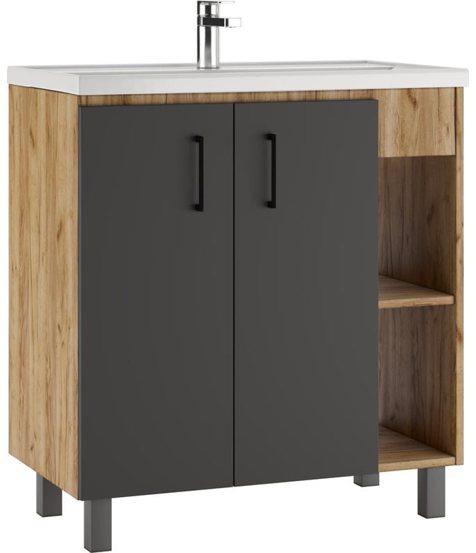 Комплект для ванной KABINKA.KZ Байтерек (шкаф, шкаф-пенал, тумба под раковину, раковина) коричневый, графит