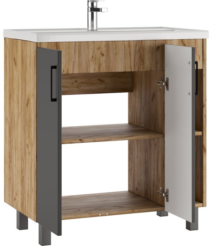 Комплект для ванной KABINKA.KZ Байтерек (шкаф, шкаф-пенал, тумба под раковину, раковина) коричневый, графит