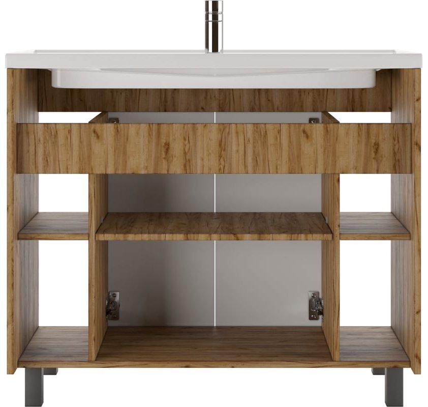 Комплект для ванной KABINKA.KZ Байтерек (тумба под раковину, зеркало, раковина) коричневый, графит