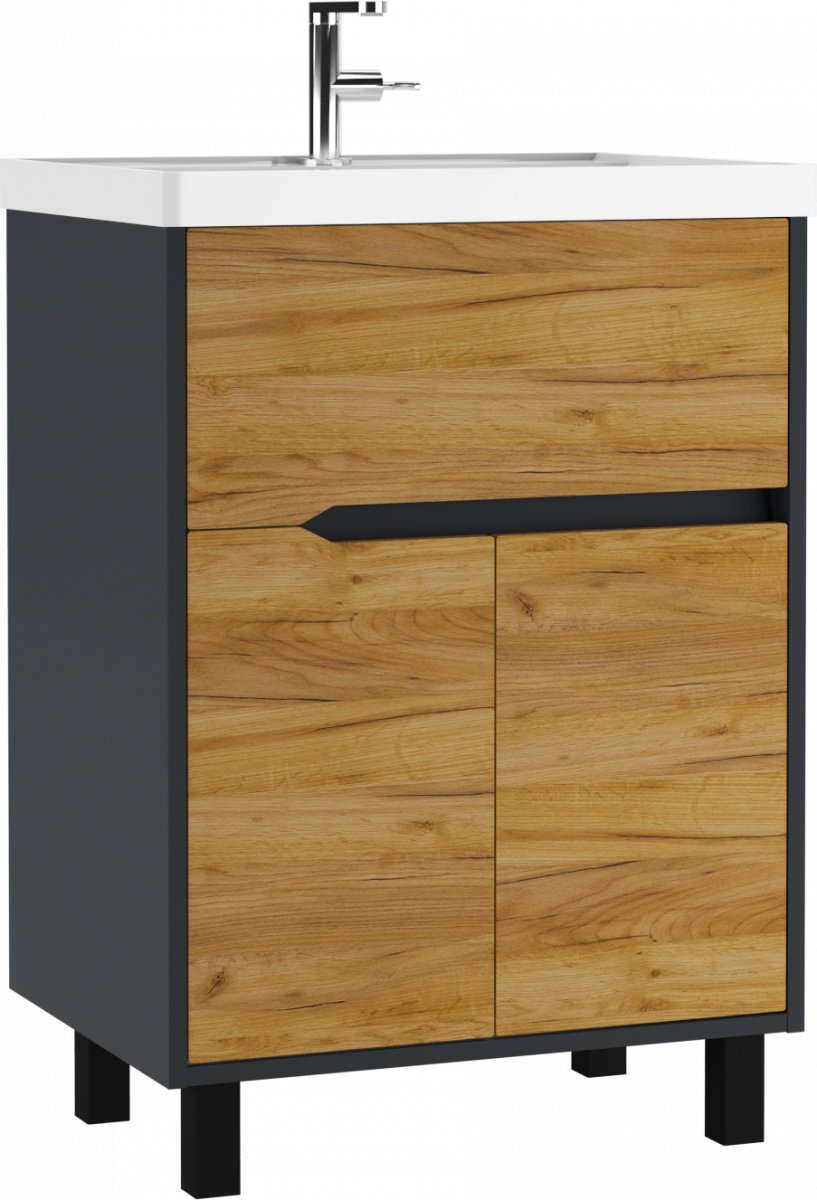 Комплект для ванной KABINKA.KZ Karat Вотан В1 (тумба под раковину, зеркало, раковина) коричневый, черный