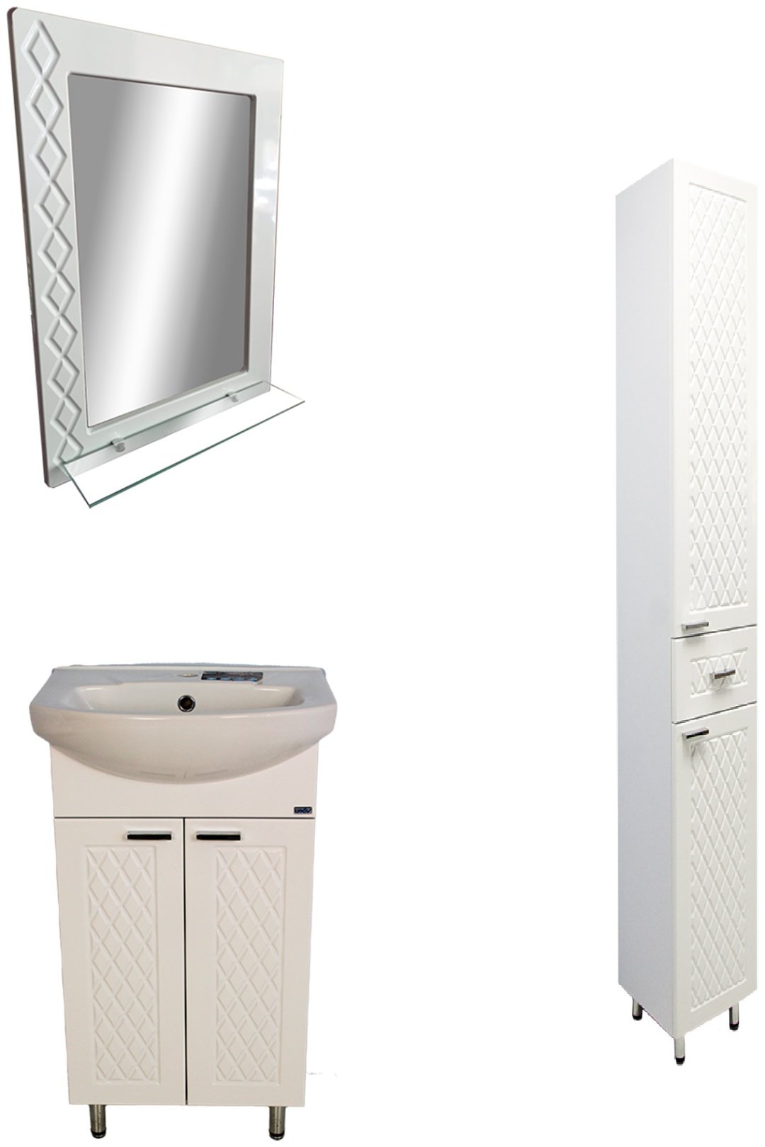 Комплект для ванной KABINKA.KZ Максима (шкаф-пенал, тумба под раковину, зеркало, раковина) белый