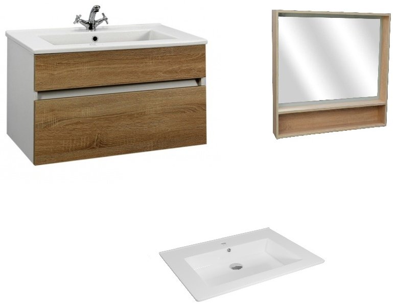 Комплект для ванной Lindis LION (шкаф, тумба под раковину, раковина) коричневый