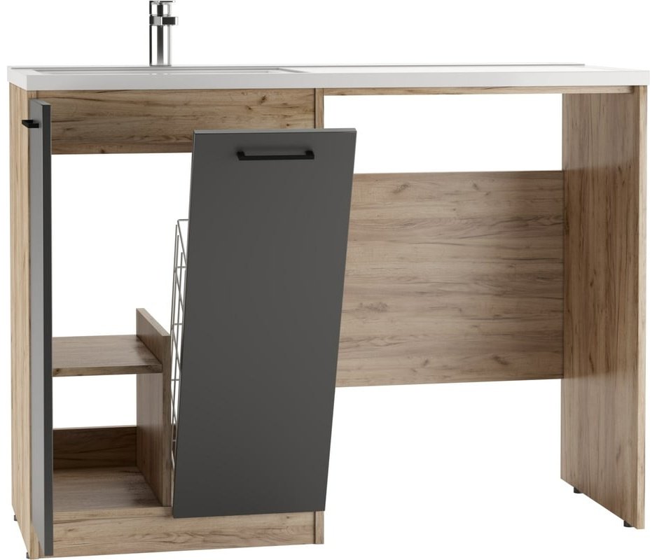 Комплект для ванной KABINKA.KZ Байтерек (шкаф, шкаф-пенал, тумба под раковину, раковина) коричневый, графит