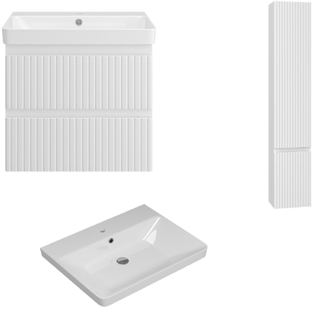 Комплект для ванной Brevita Victory (шкаф-пенал, тумба под раковину, раковина) белый