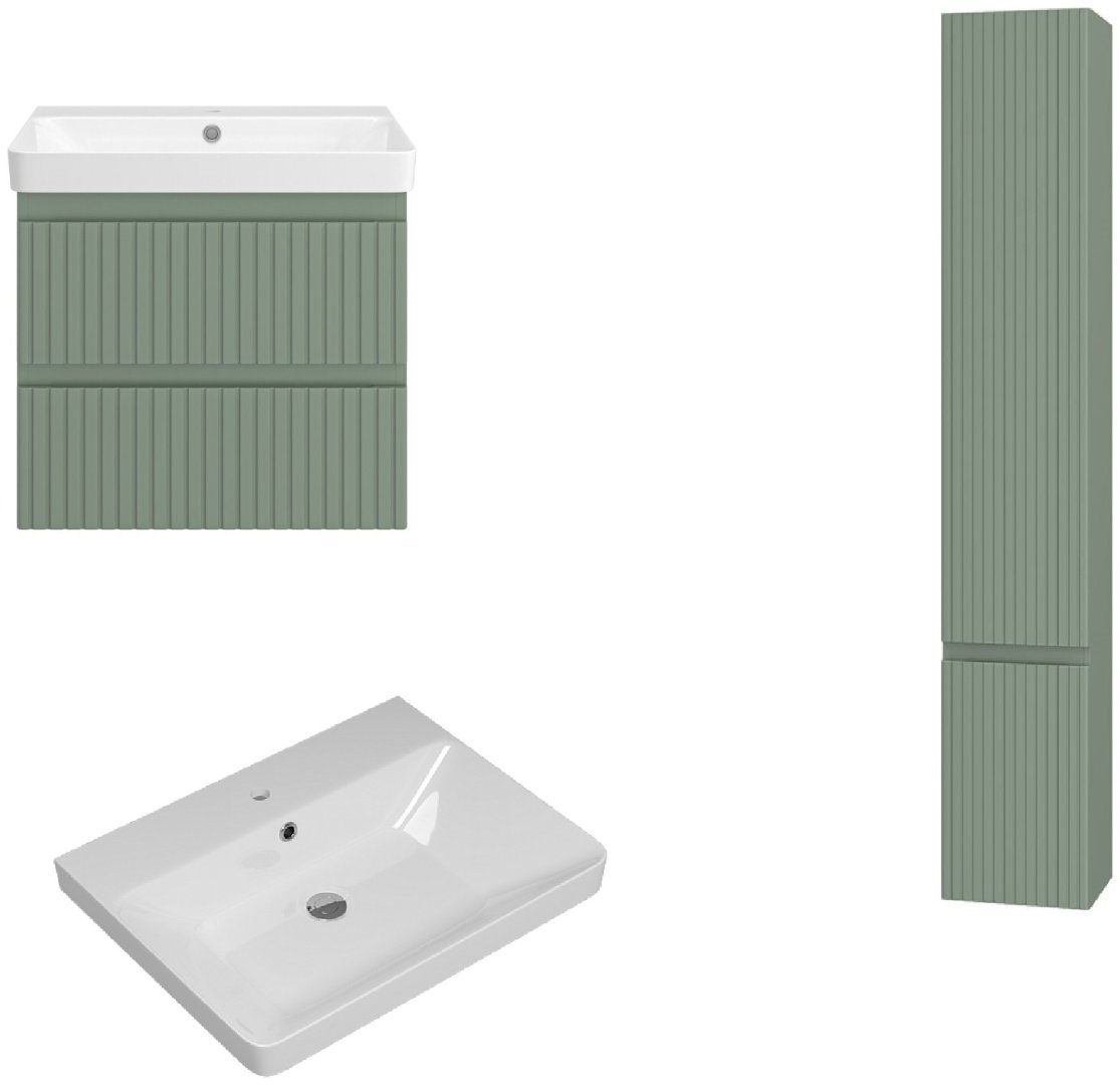 Комплект для ванной Brevita VICTORY (шкаф-пенал, тумба под раковину, раковина) зеленый
