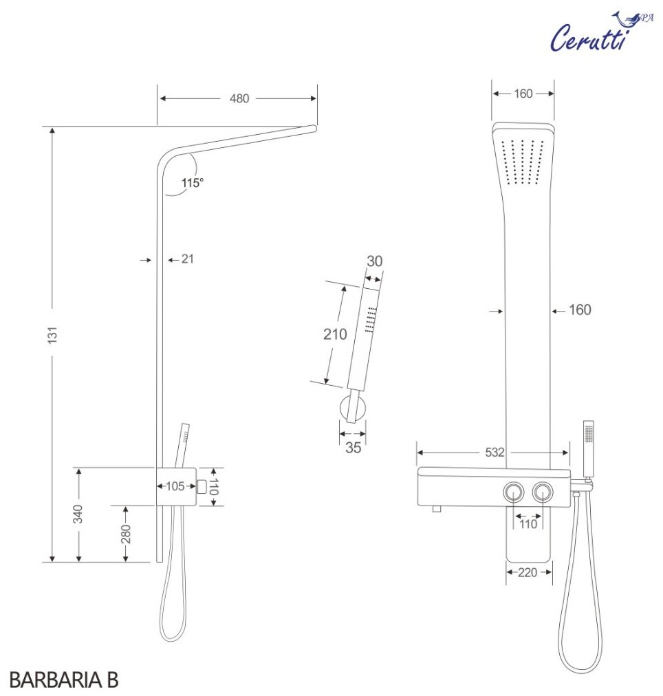 Cerutti SPA душевой набор (гарнитур) Barbaria B, нержавеющая сталь купить,NaN