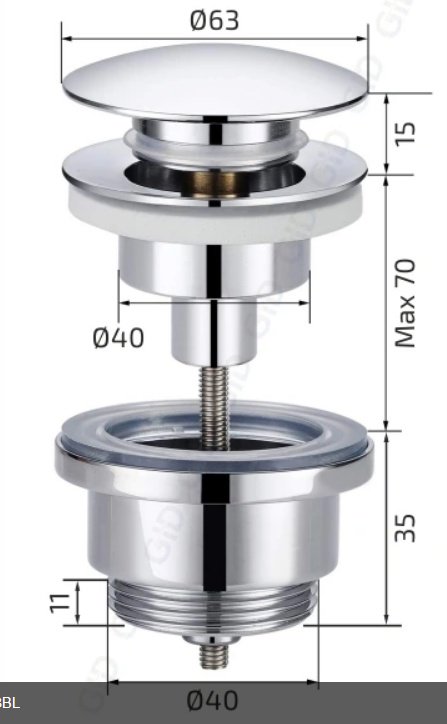 Донный клапан без перелива GID-ceramic G-58BL 40 мм купить,50800