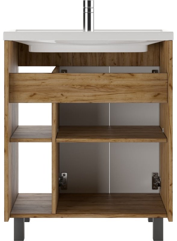 Комплект для ванной KABINKA.KZ Байтерек (шкаф-пенал, шкаф-навесной, тумба под раковину, раковина) коричневый, графит