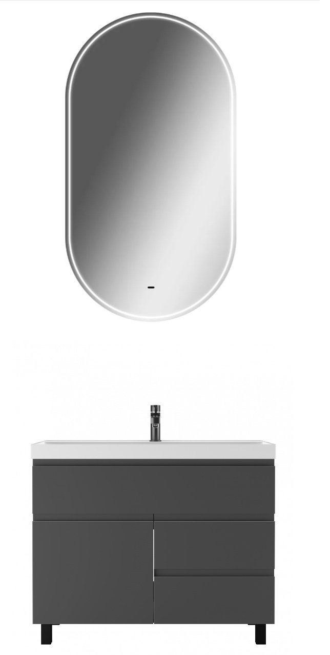 Комплект для ванной KABINKA.KZ Bazis 100 (тумба под раковину, зеркало, раковина) графит