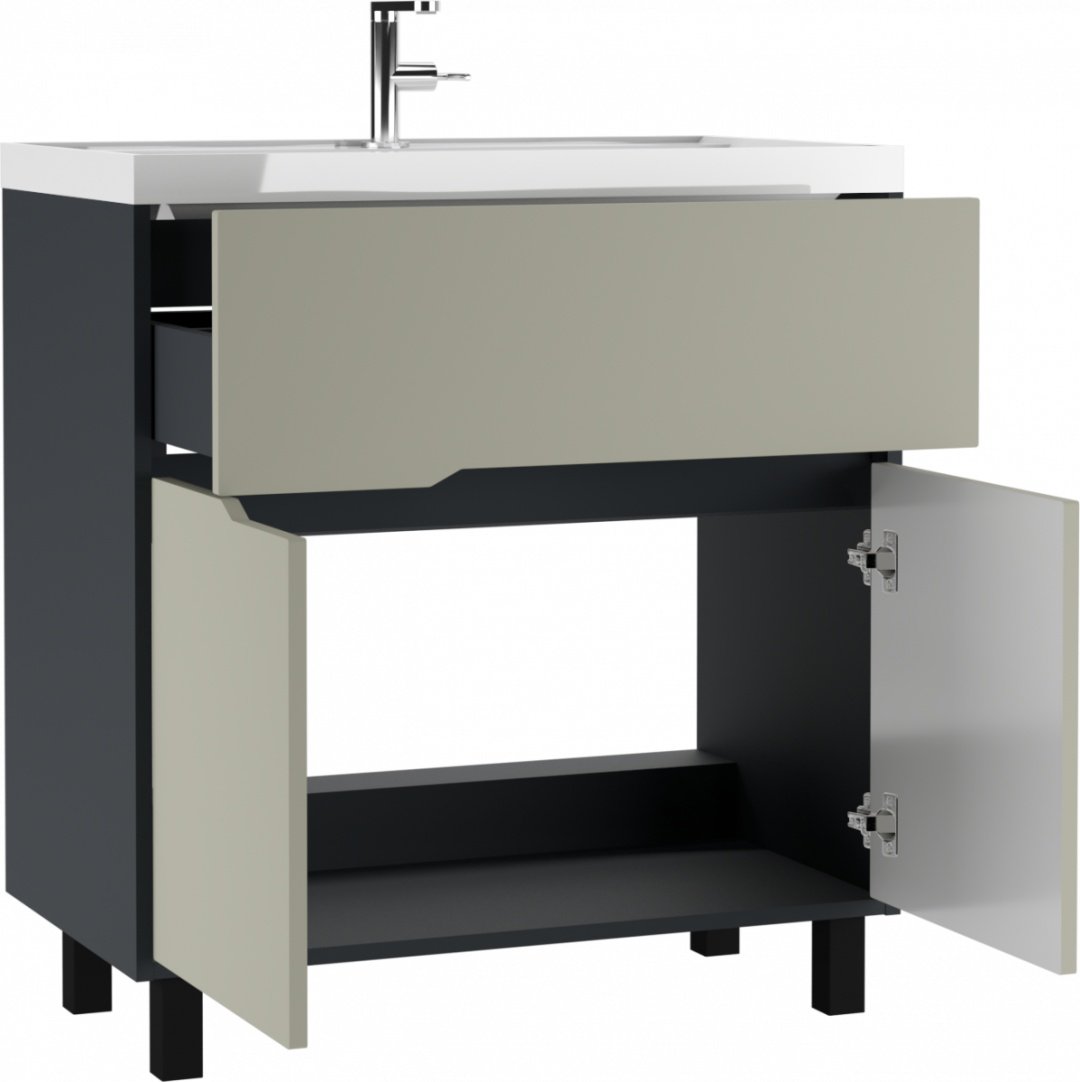 Комплект для ванной KABINKA.KZ Karat (шкаф-пенал, тумба под раковину, зеркало, раковина) серый