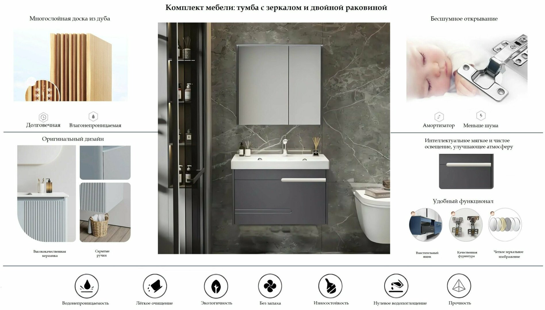 Комплект для ванной Cerutti SPA MAIELLA 100 (тумба под раковину, зеркало, раковина) серый купить,NaN