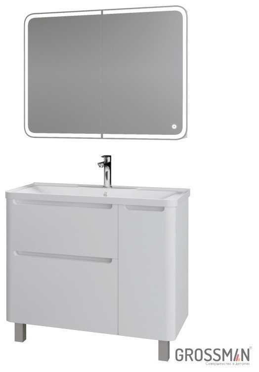Комплект для ванной Grossman Адель 90 (тумба под раковину, зеркало, раковина) белый