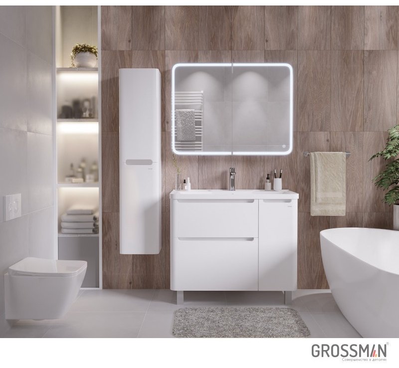 Комплект для ванной Grossman Адель 90 (тумба под раковину, зеркало, раковина) белый