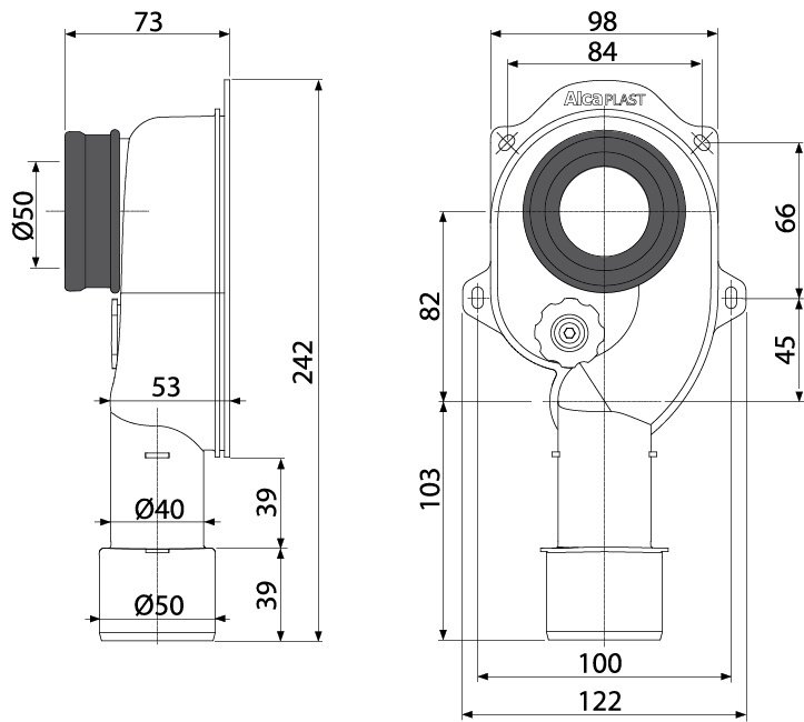 Сифон Alcaplast A45 C 40 мм, 50 мм